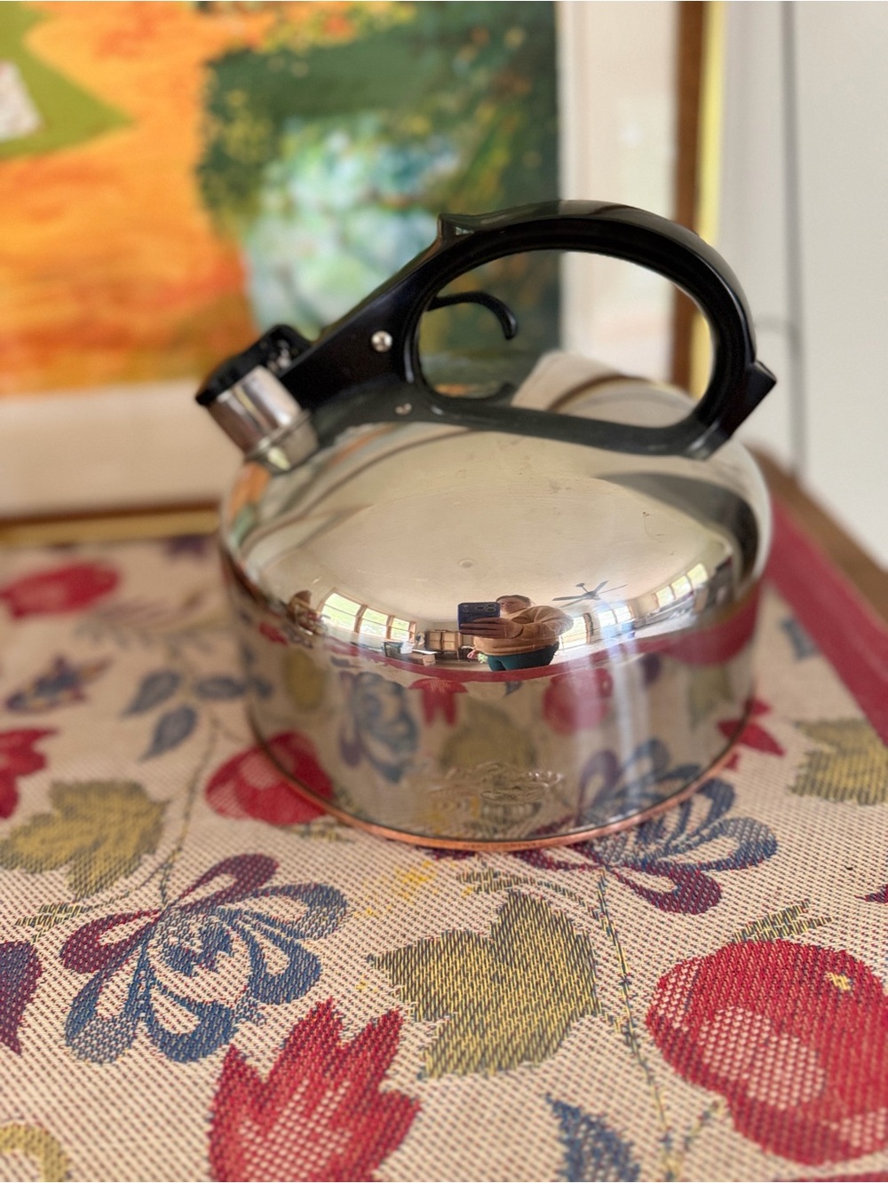 Revere Ware E 90-C Stainless Steel Whistling Tea Kettle Copper Bottom 6 Cup